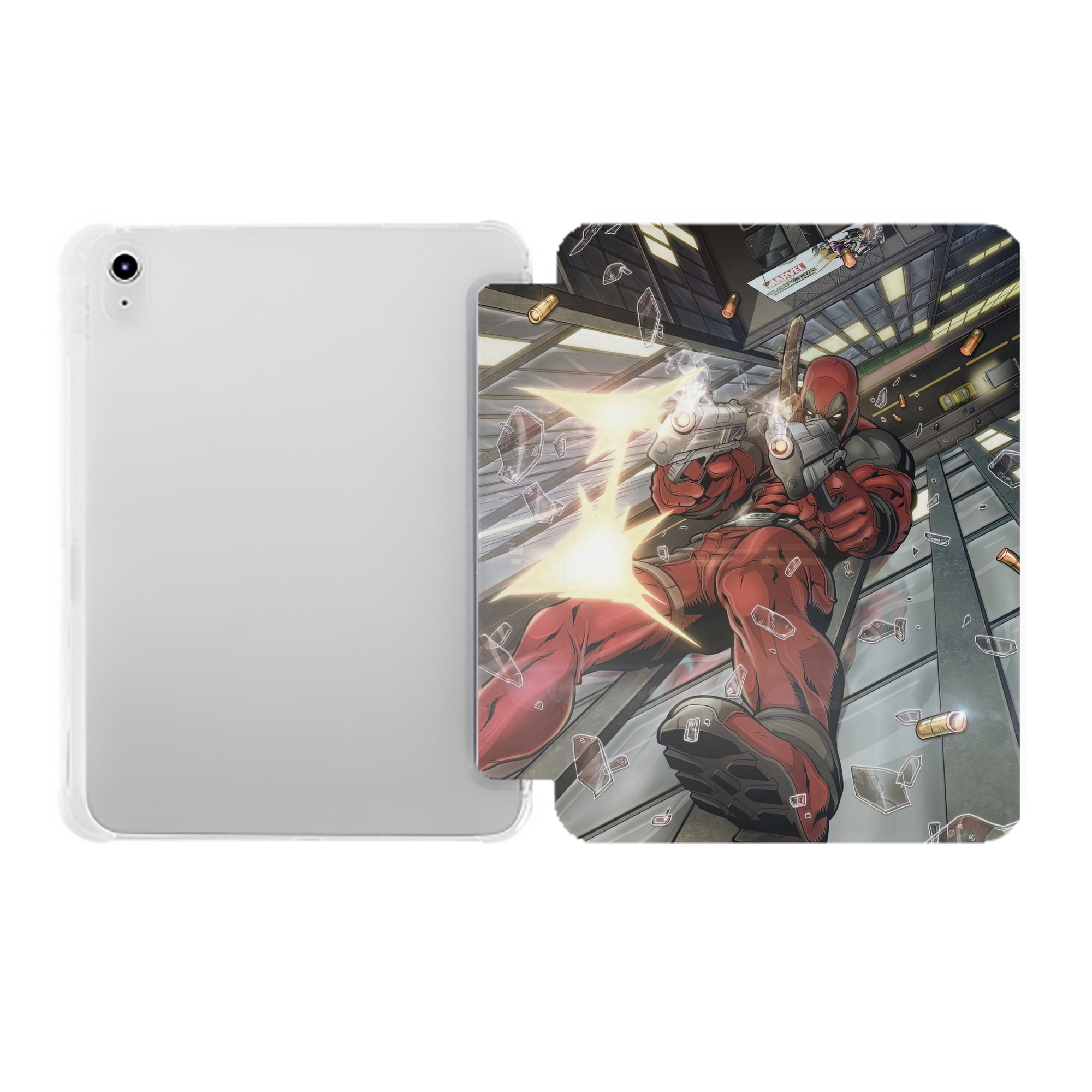 （画像用） Deadpool デッドプール IPad ケース ペン収納付き 三つ折りスタンド PUレザー×シリコン 対応機種9.5/10.5/10.9インチ